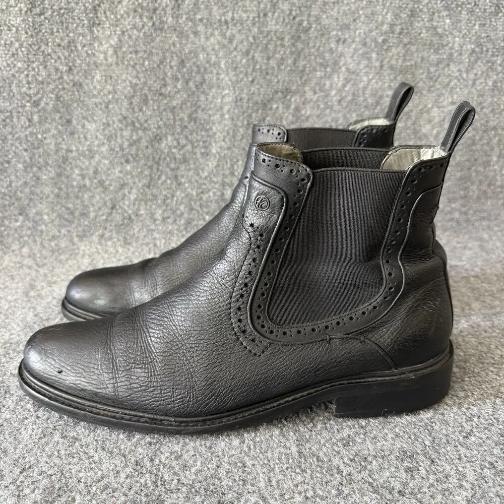 Franco Cuadra Men's Chelsea Boots Black Leather Brogue Pull Tab MEX 26.5 US 7.5